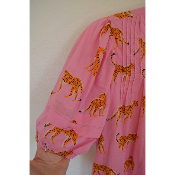 J Marie Follow You Anywhere Cheetah Pink Preppy Puff Sleeve Dress - Picture 7 of 8